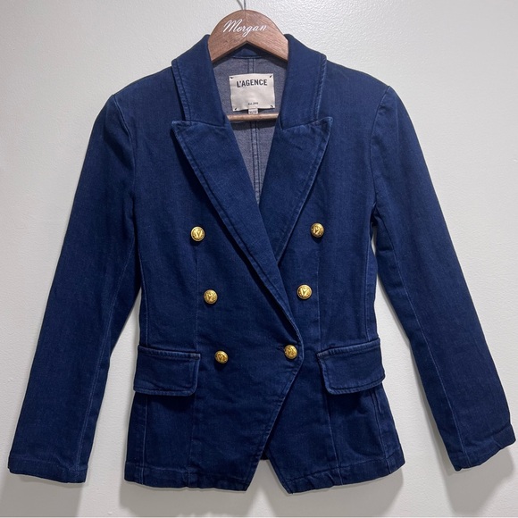 L’Agence Kaydence Double-Breasted Denim Jacket, XS - Picture 3 of 13